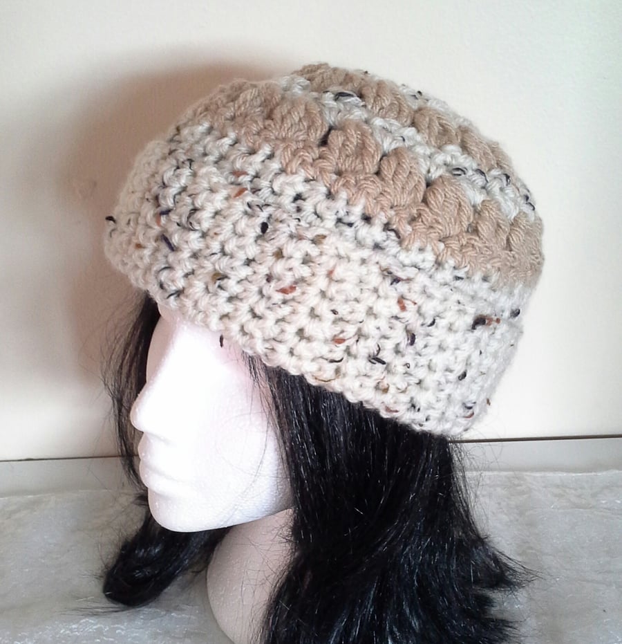 Cream and Nutmeg Crochet Hat