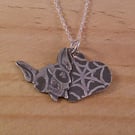 Sterling Silver Cat Skull and Web Heart Necklace (SKU060525)