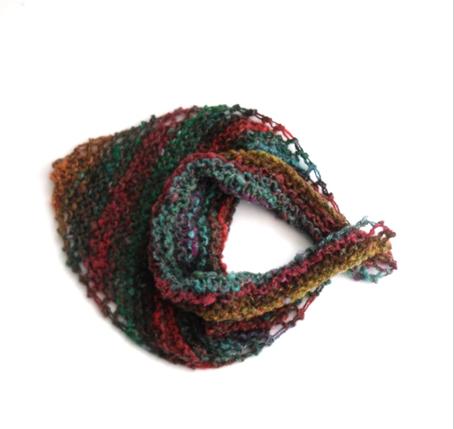 Chunky colourful hand knit bandana scarf