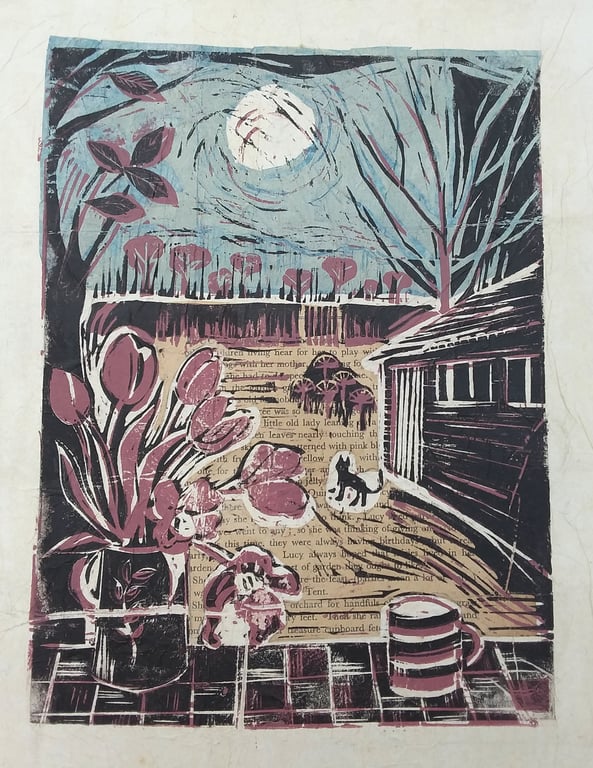 Winter Sun and Tulips - Mixed media (pink)