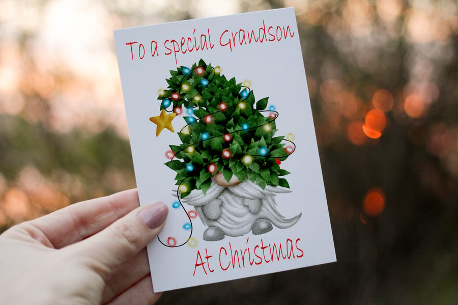 Special Grandson Gnome Christmas Card, Grandson Christmas Card, Personalized