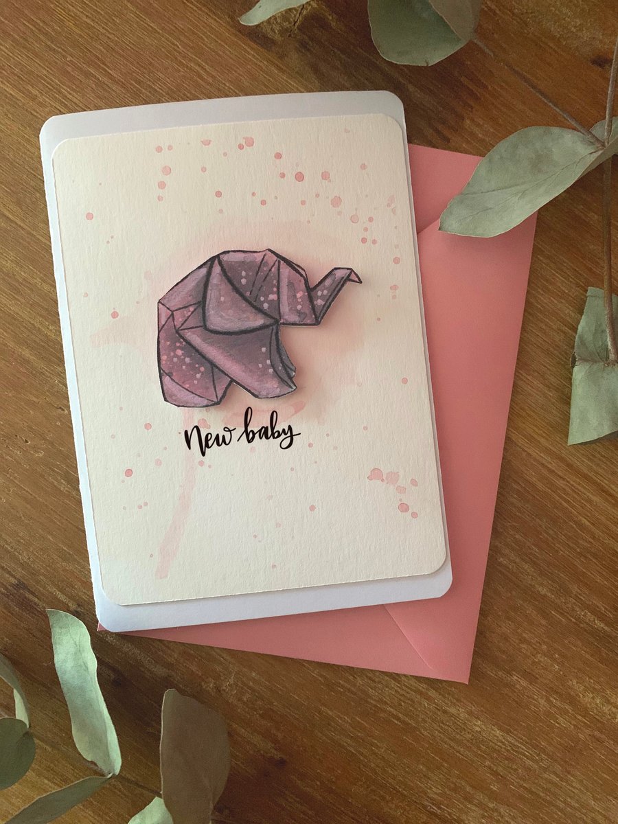 New Baby Girl Personalised Origami Elephant Card