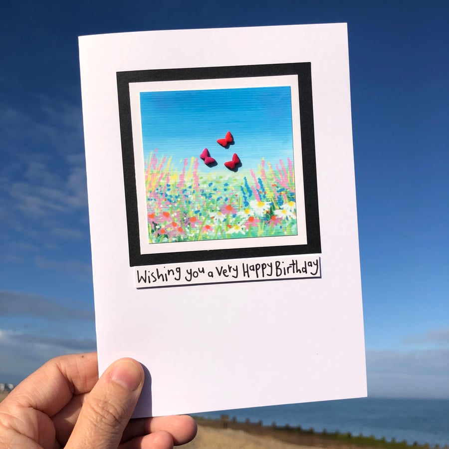 Wildflower Meadow or Garden with Butterflies Birthday Card