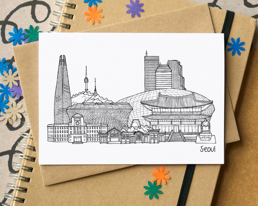 Seoul Skyline Greetings Card