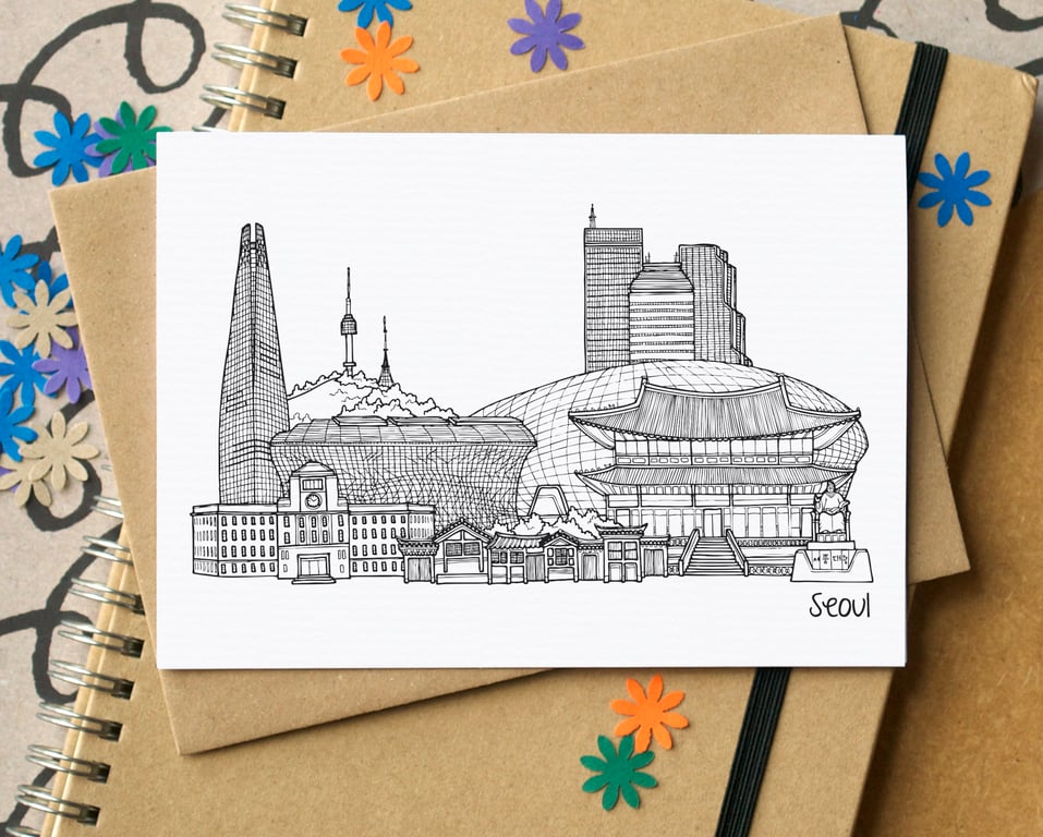 Seoul Skyline Greetings Card