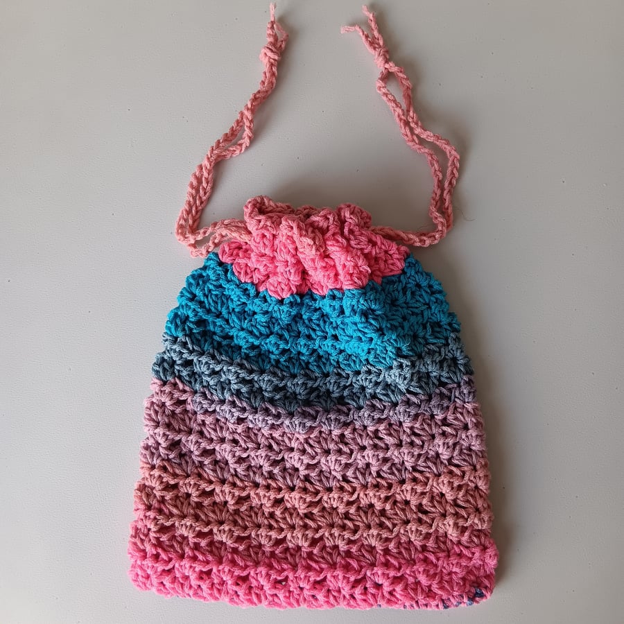 NOT AVAILABLE Crochet Drawstring Bag (Delphinium 3) - pretty and practical!