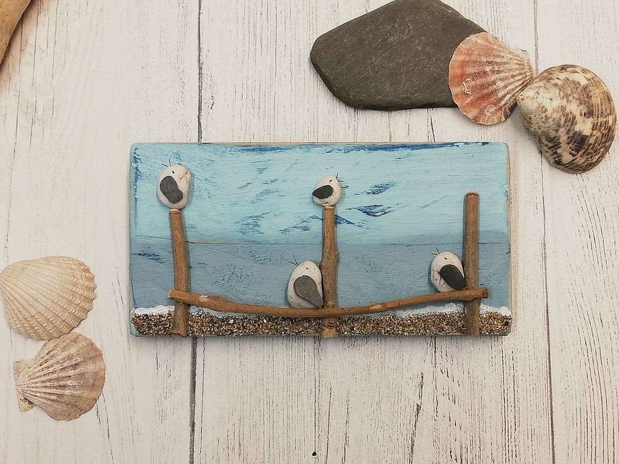 Pebble Seagull palletwood plaque picture 