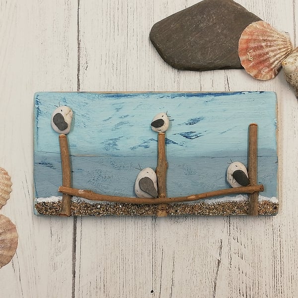 Pebble Seagull palletwood plaque picture 