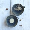 Hand-built stoneware pottery small tealight dish in matt blue-green