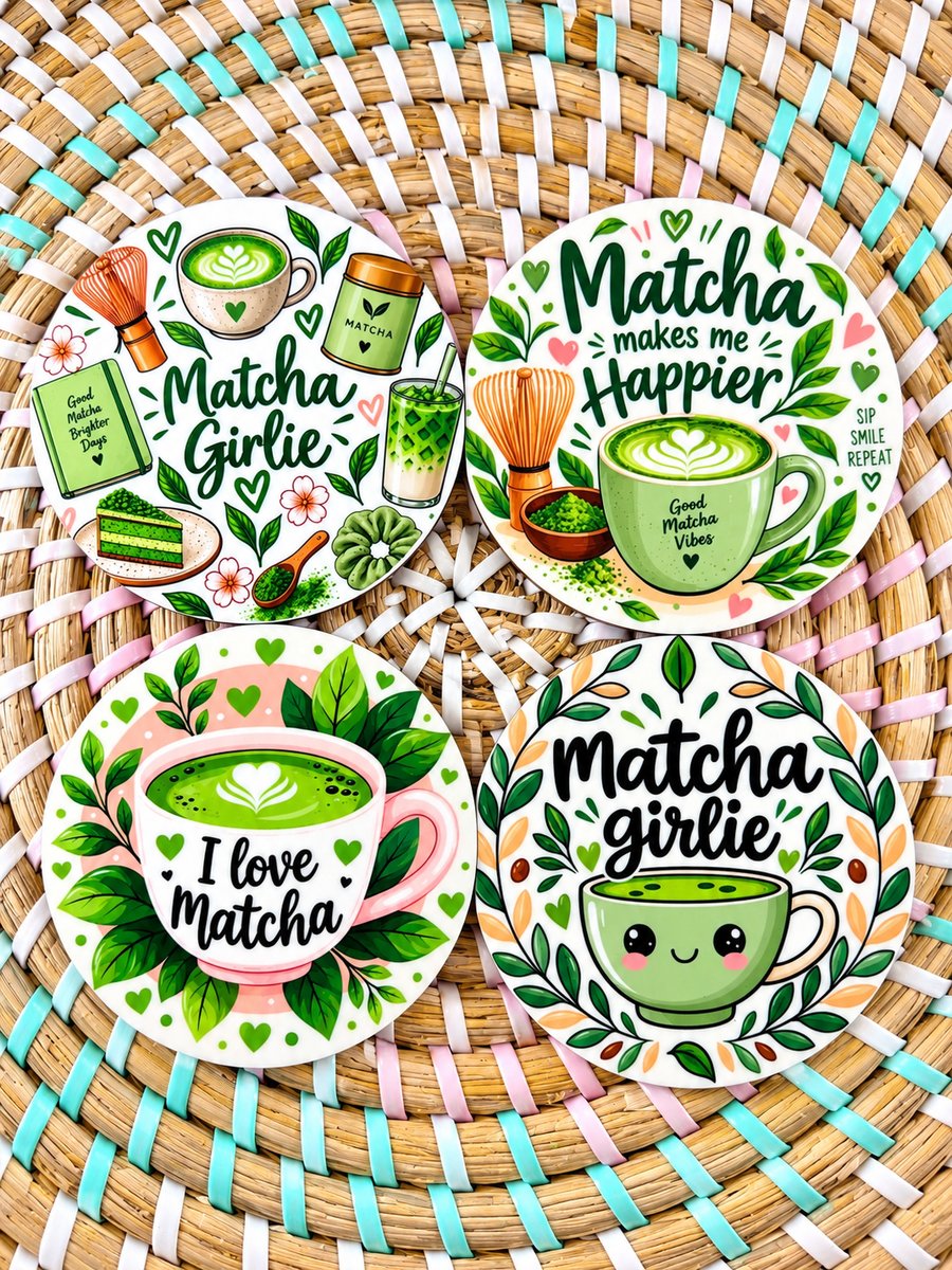 Matcha Coaster Set of 4 – Handmade Wooden Drink Coasters