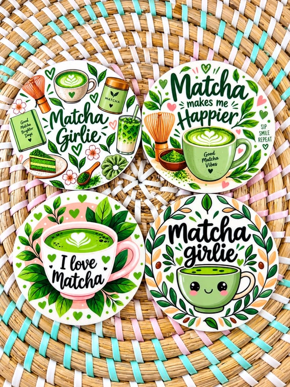 Matcha Coaster Set of 4 – Handmade Wooden Drink Coasters