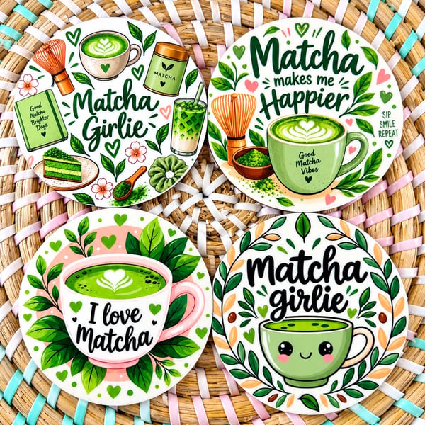 Matcha Coaster Set of 4 – Handmade Wooden Drink Coasters