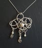 Silver Wirework Flower Pendant Necklace with Pearl Drops - One of a Kind