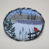 Winter Landscape Brooch Hand Embroidered