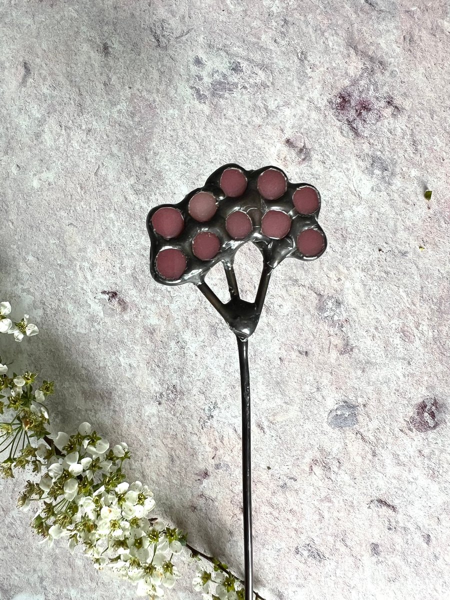 Dark pink leaded glass flower for eternal bouquet or summer table decoration