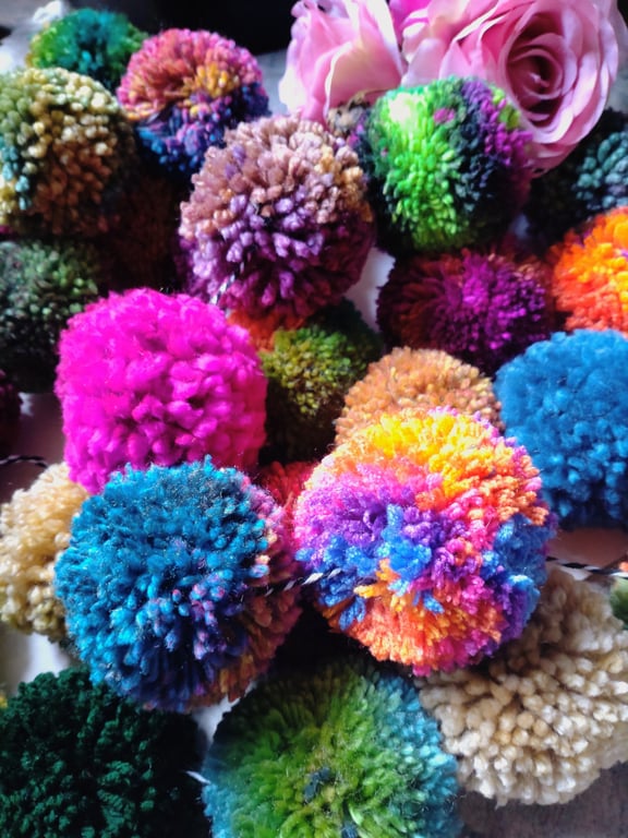 Wool Pompom Garland, Mixed Colours, Eclectic Bohemian Interiors, Maximalism
