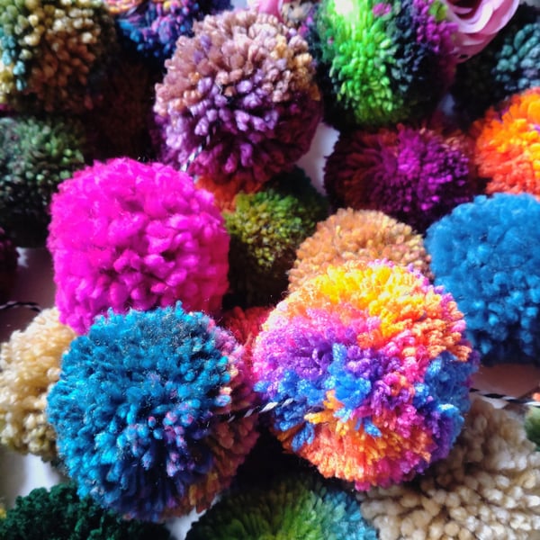 Wool Pompom Garland, Mixed Colours, Eclectic Bohemian Interiors, Maximalism
