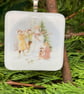Unique Handcrafted Christmas Artisan Fused Glass Children Building a Snowman