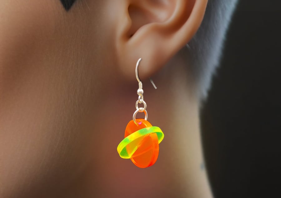 Neon 3D Saturn Earrings - Handcrafted Space-Themed Jewellery