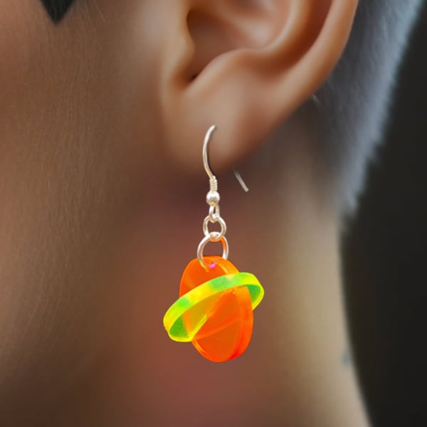 Neon 3D Saturn Earrings - Handcrafted Space-Themed Jewellery