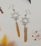 Sterling Silver Sun Charm Dangle Earrings with Champagne Aura Quartz Points