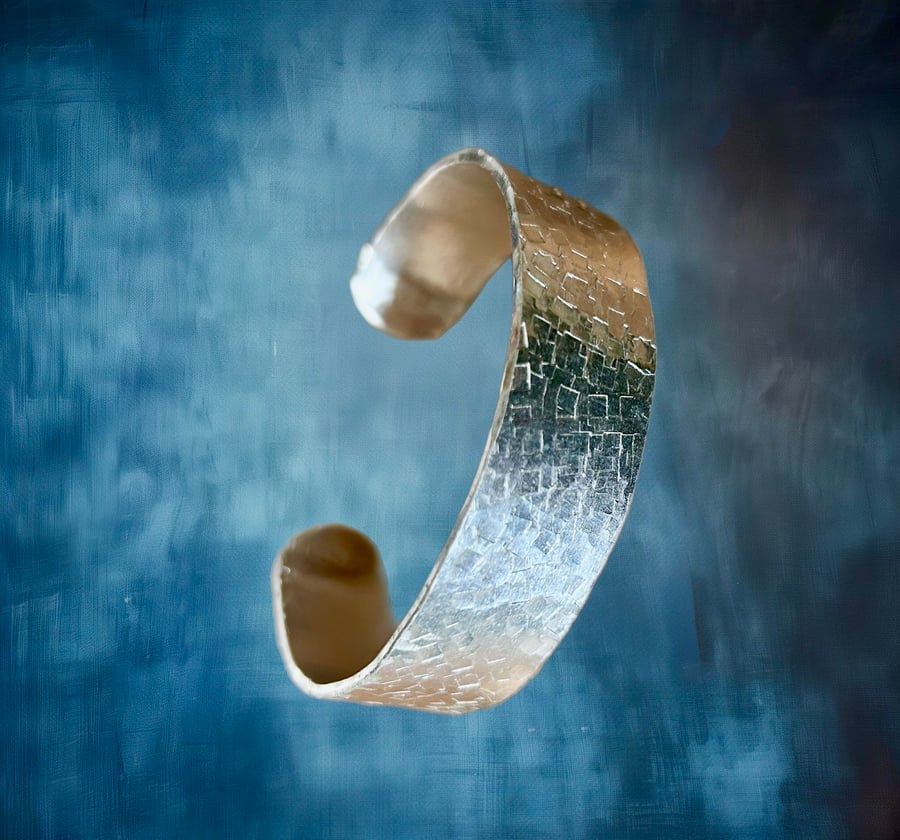 Silver Aluminium Cuff Bangle - Textured - Unisex Couples Gift 3 Available 