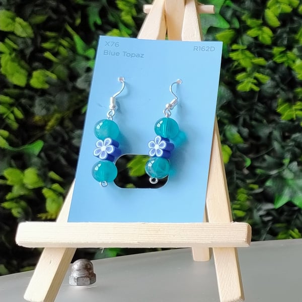 Pretty Turquoise bead and Blue Flower earrings