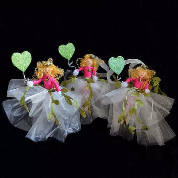 Nostalgic Fairy Sweet Dreams (Green Sparkly Hearts) Handmade OOAK Peg