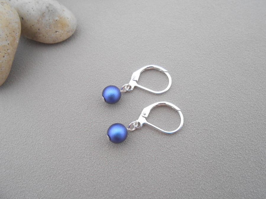 Small blue pearl drop earrings