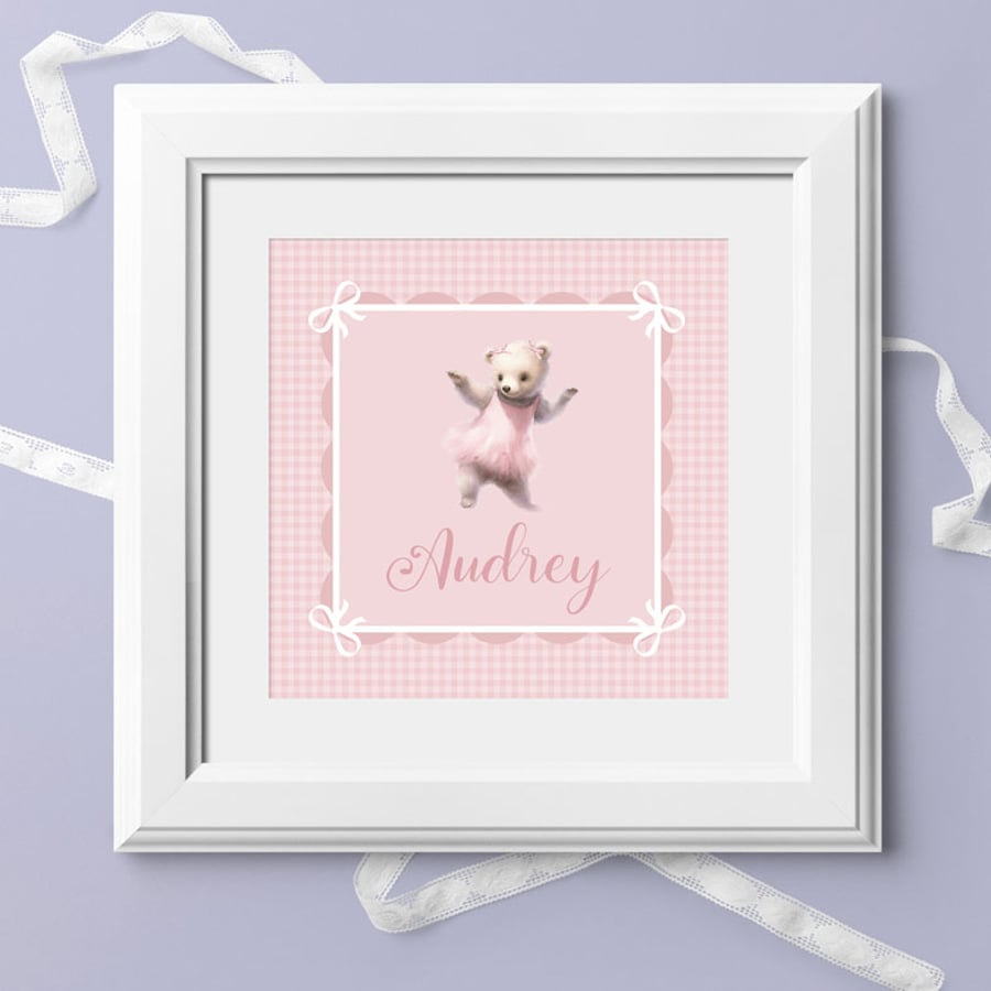 Gingham Bear Personalised Nursery Print