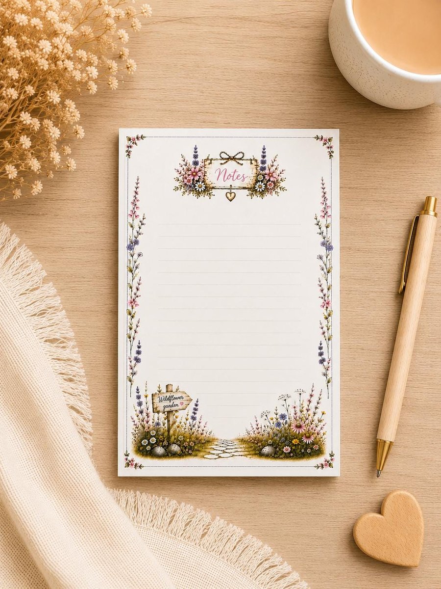 Wildflower Garden Floral Notepad - Lined Writing Pad - Shopping List Pad