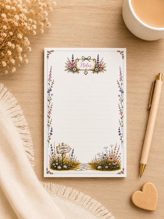 Wildflower Garden Floral Notepad - Lined Writing Pad - Shopping List Pad