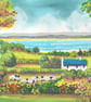 Landimore Cottages, Sheep, North Gower, Original Watercolour in 14 x 11'' Mount.