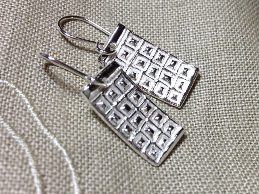 Silver Textured Dangle Earrings 