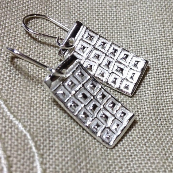 Silver Textured Dangle Earrings 