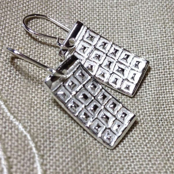 Silver Textured Dangle Earrings 