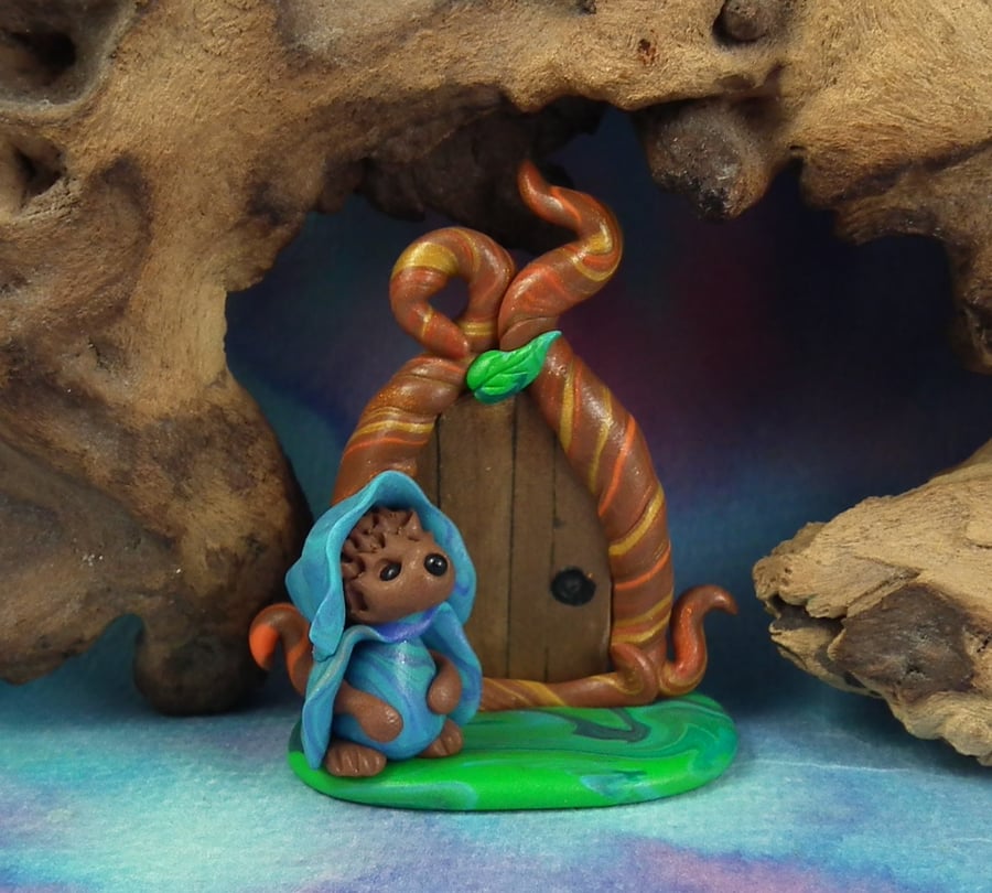 Tiniest Micro Hedgehog 'Hettie' with rustic HogletDoor OOAK Sculpt by Ann Galvin