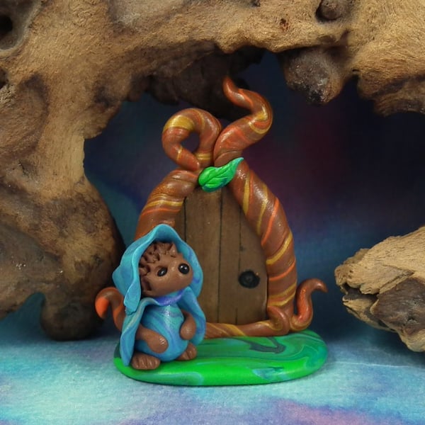Tiniest Micro Hedgehog 'Hettie' with rustic HogletDoor OOAK Sculpt by Ann Galvin