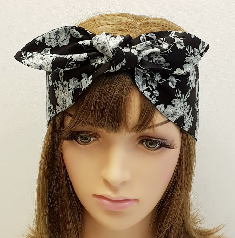 Floral print hair tie rockabilly headband self tie swing pin up style hair scarf