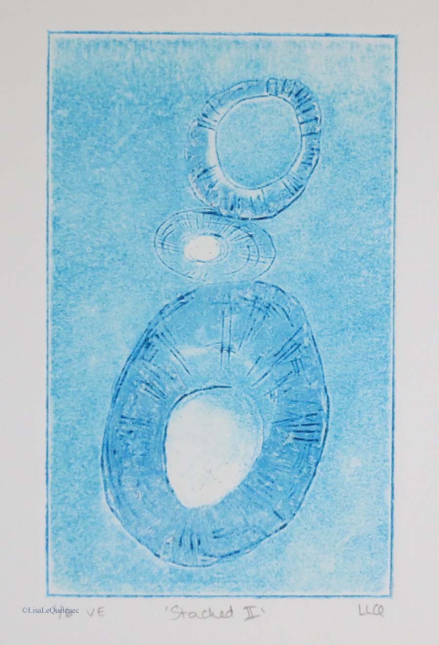 Collagraph original print no.1 of a varied edition of 6 limpet shells stacked