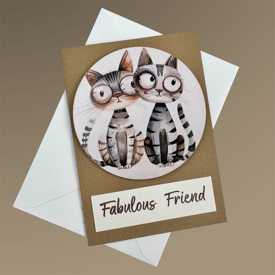 Happy Birthday or fabulous friend card, cute pair of cats on a drinks coaster 