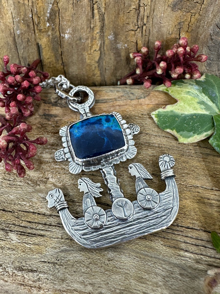 New Horizons Viking Ship Pendant with Azurite