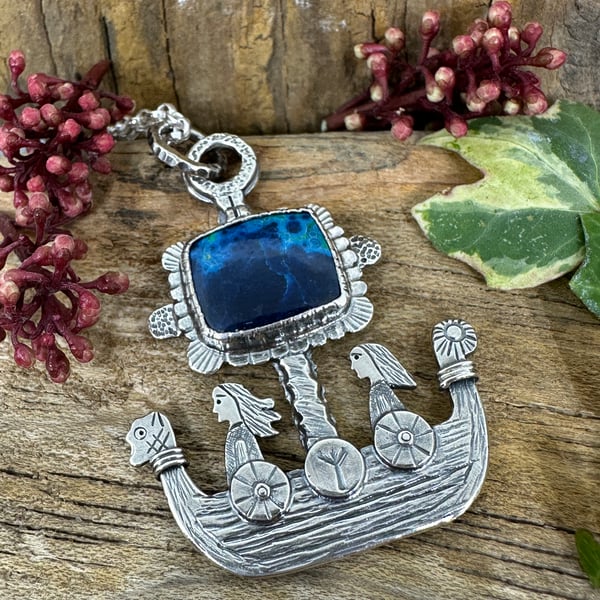New Horizons Viking Ship Pendant with Azurite