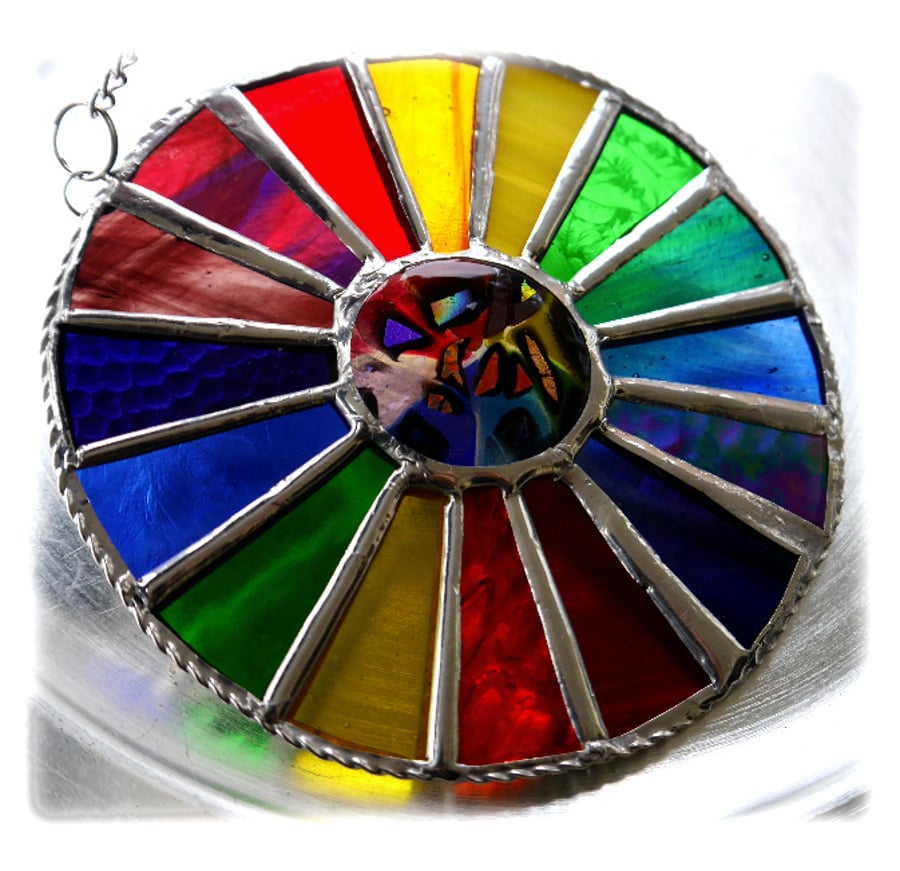 Summer Solstice Rainbow Burst Suncatcher Stained Glass Handmade 015