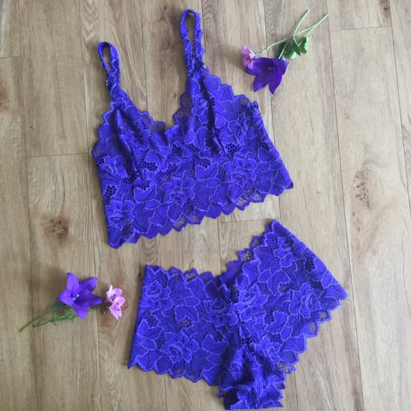 Royal blue lingerie set,  bralette and briefs by Fidditchdesigns 