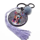 Rainbow Dog Bag Charm Keyring, Handmade with Resin and Charms