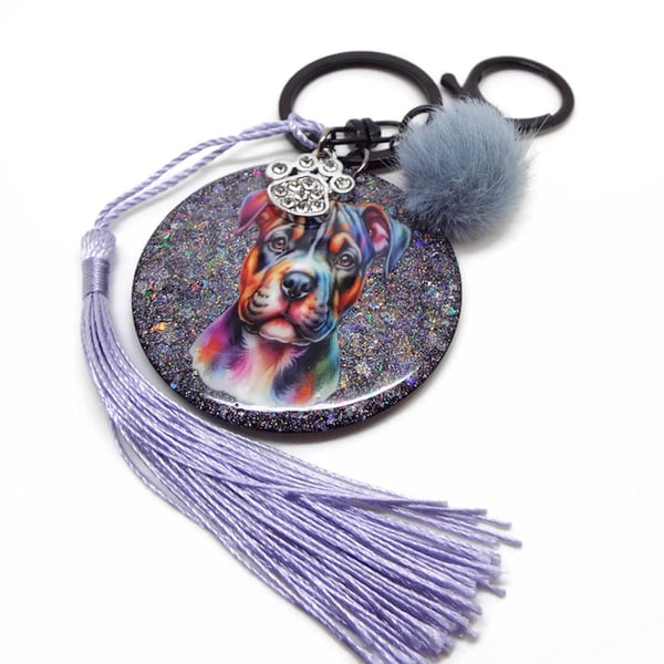 Rainbow Dog Bag Charm Keyring, Handmade with Resin and Charms