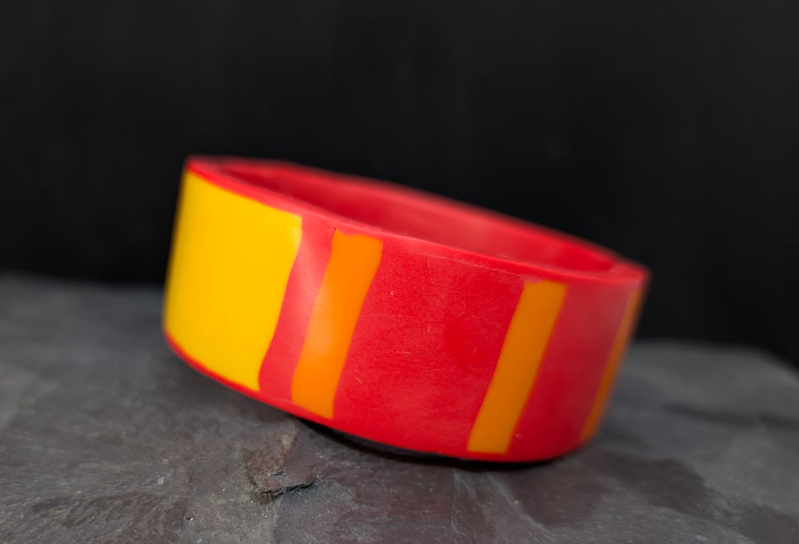 chunky polymer clay bangle, bold red and yellow-perfectly imperfect
