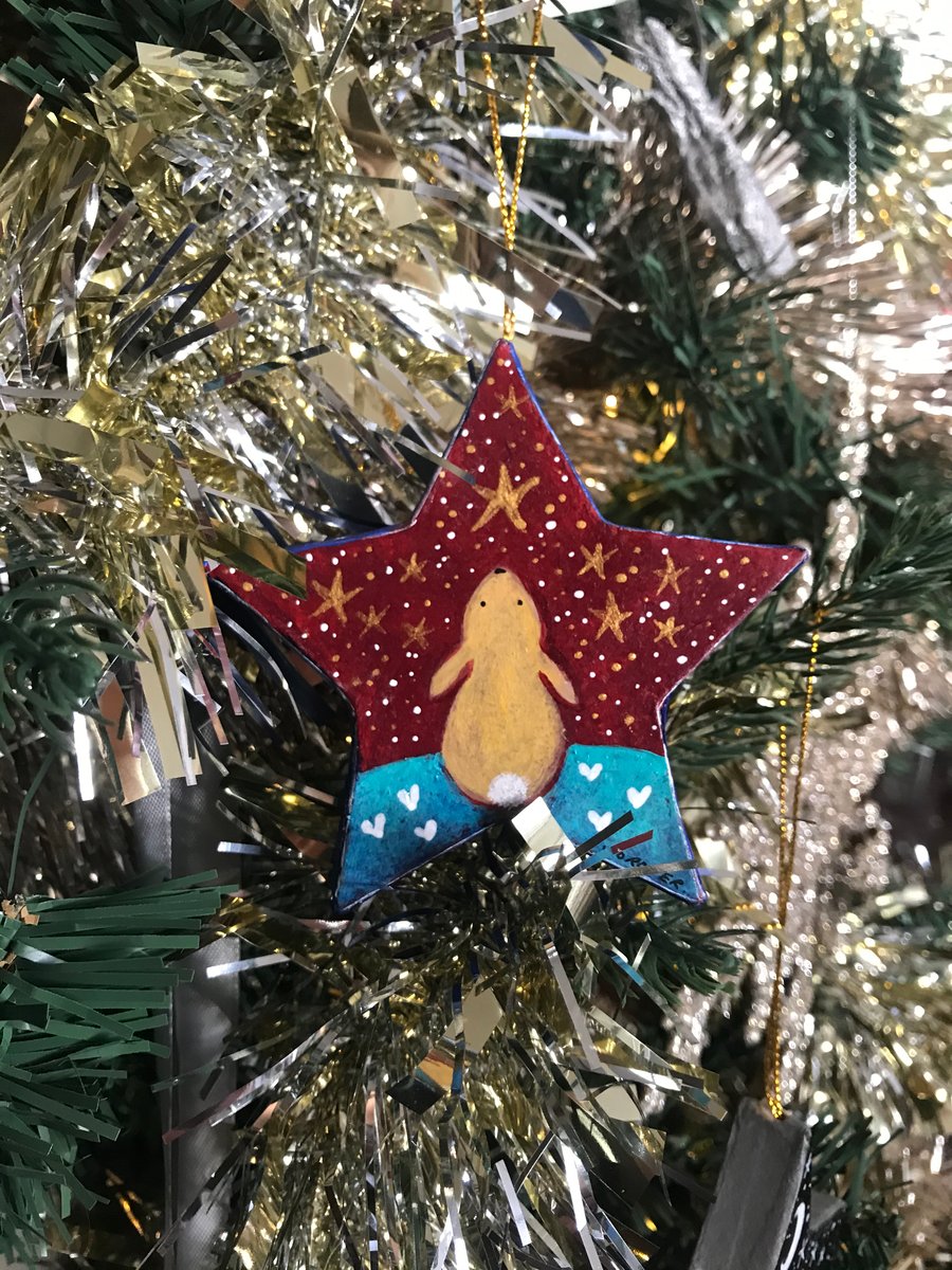 Original Painting Christmas Little Star gazing bunny Decoration by Jo Roper