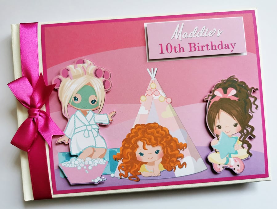 Slumber party birthday guest book, Spa party guest book, gift for girl